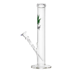 Glazen bong G52M is 40cm hoog en gemaakt van sterk glas met een wietblad en het Black Leaf logo