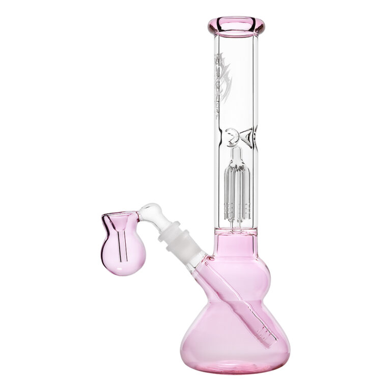 Glazen percolator ice bong 30cm Roze van Black Leaf met boom percolator, asvanger en diffuser chillum voor het koelen en filteren van de rook