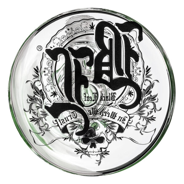 Beaker ijsbong van glas met drum percolator en een groot Black Leaf logo op de onderkant