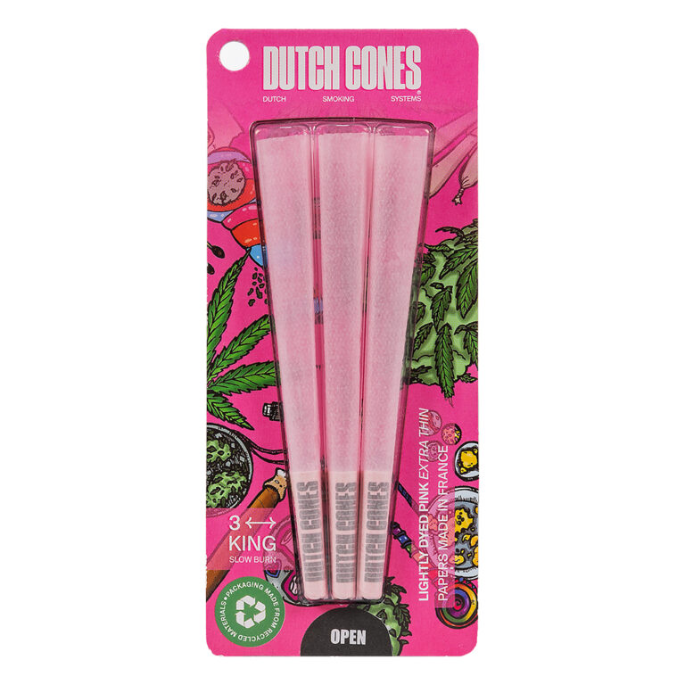 Roze cones King Size zijn voorgedraaide joint hulzen van extra dunne vloei met tip voor wiet en hasj joints in een verpakking met 3 cones.