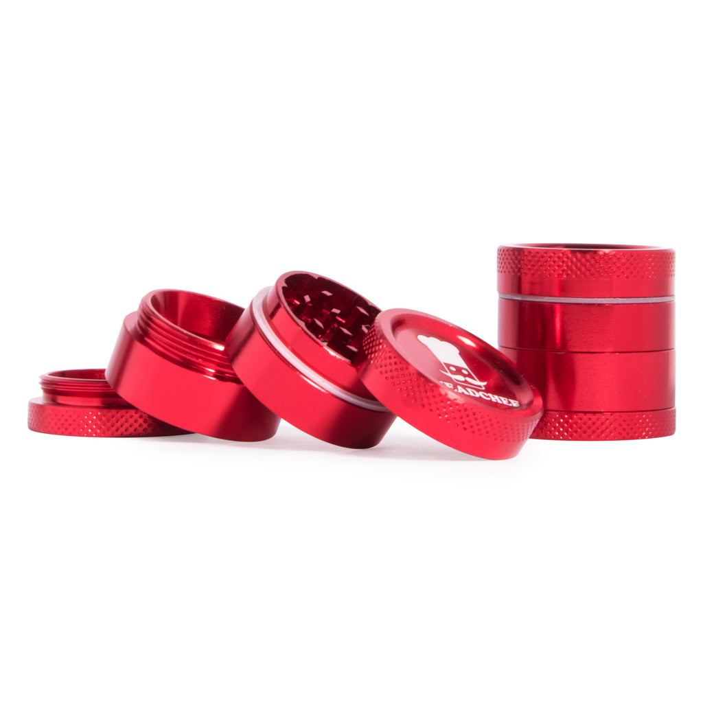 Headchef metalen grinder rood 4-delig 30 mm geopend