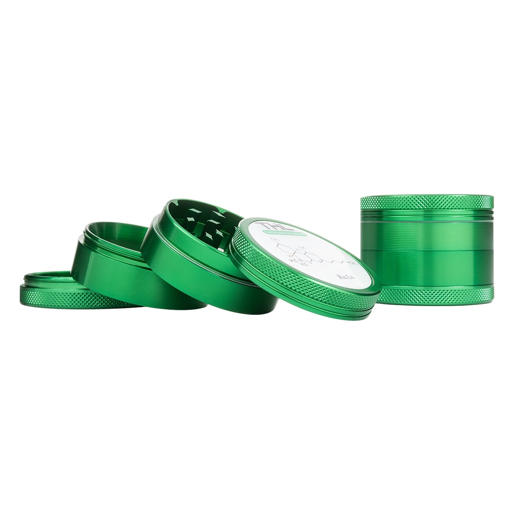 Black Leaf THC metalen wiet grinder 4-delig 50 mm groen geopend