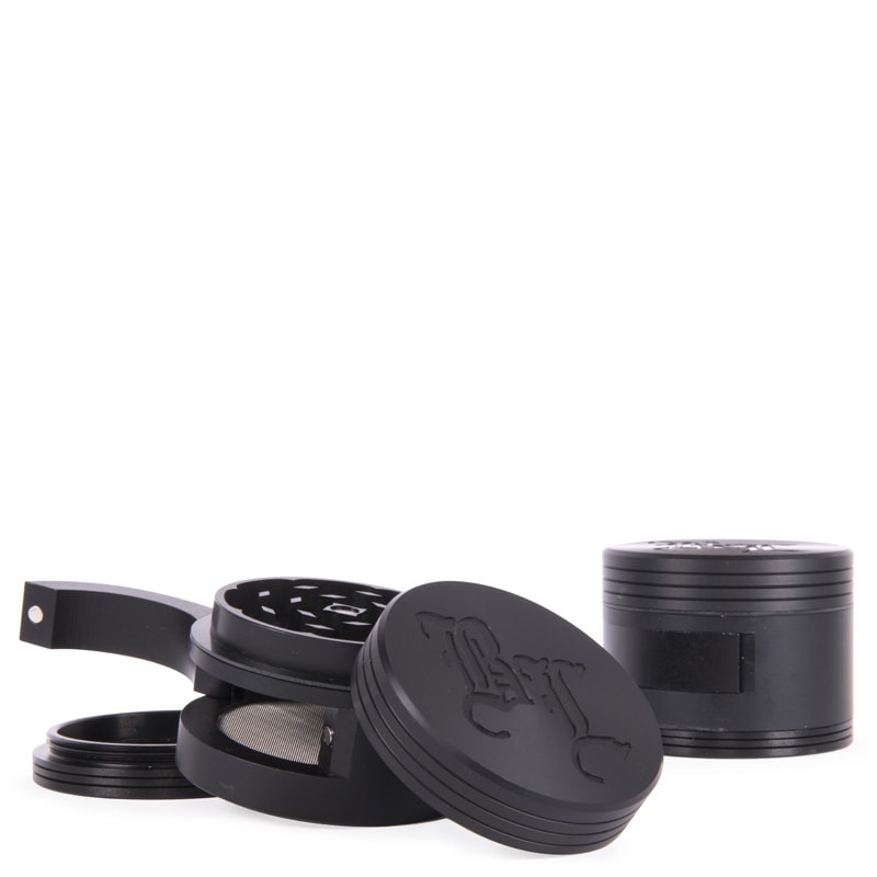 Black Leaf Dooor aluminium grinder 64 mm geopend