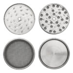 Mega aluminium grinder 88 mm zilver onderdelen bovenaanzicht